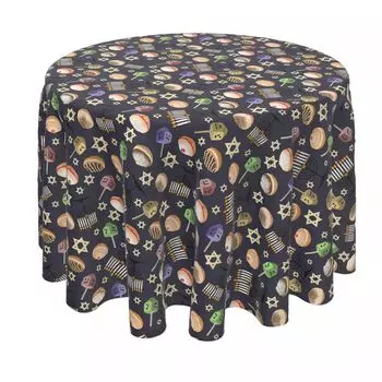 Круглая скатерть, 100 % полиэстер, 70 дюймов, круглая, Dreidel Delightfulness