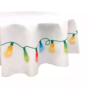 Круглая скатерть, 100% полиэстер, 70 дюймов, круглая, с гирляндой из рождественских огней.