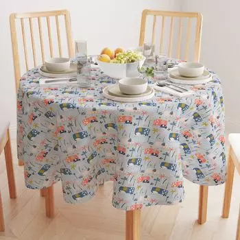 Круглая скатерть, 100% полиэстер, 70 дюймов, слоны и пальмы.