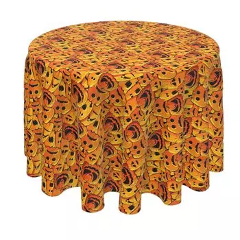 Круглая скатерть, 100% полиэстер, круглая 60 дюймов, тыквы с призрачными лицами