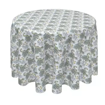 Круглая скатерть, 100% полиэстер, круглая 60 дюймов, праздничные птицы и колокольчики