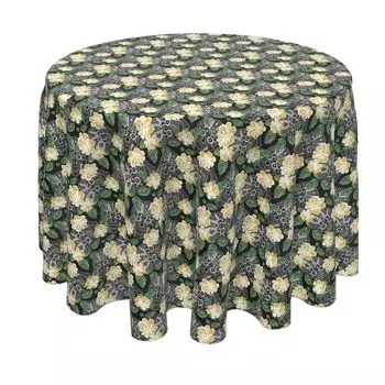 Круглая скатерть, 100% полиэстер, круглая 60 дюймов, белая роза и лица черепа