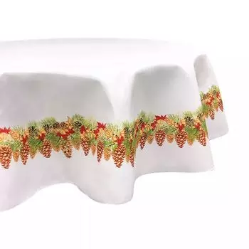 Круглая скатерть, 100% полиэстер, круглая 60 дюймов, подвесная гирлянда из сосновых шишек