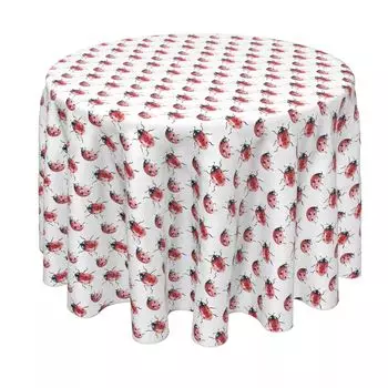 Круглая скатерть, 100% полиэстер, круглая 60 дюймов, акварельные божьи коровки