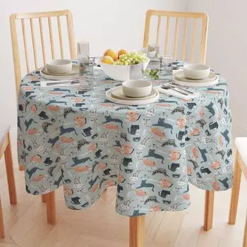 Круглая скатерть, 100% полиэстер, круглая 60 дюймов, фон с изображением кошек