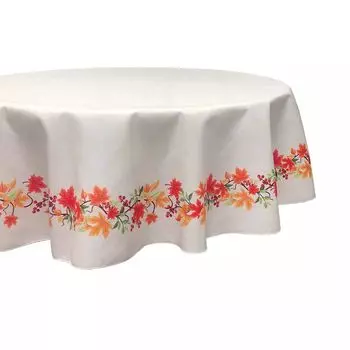 Круглая скатерть, 100% полиэстер, круглая 60 дюймов, текстурированная окантовка с гирляндой на День Благодарения