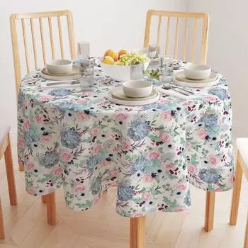 Круглая скатерть, 100% полиэстер, круглая 90 дюймов, розовые розы и суккуленты
