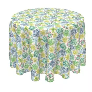 Круглая скатерть, 100% полиэстер, круглая 90 дюймов, яркие суккуленты