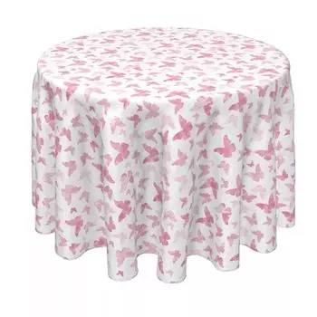 Круглая скатерть, 100% полиэстер, круглая 90 дюймов, акварельные розовые бабочки