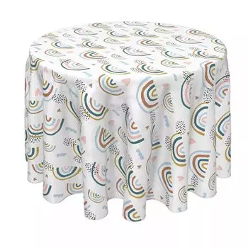 Круглая скатерть, 100% полиэстер, круглая 90 дюймов, радуга и сердечки