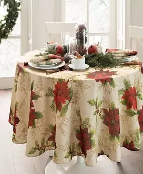 Круглая скатерть Festive Poinsettia Holiday, 70 x 70 дюймов Elrene, мультиколор