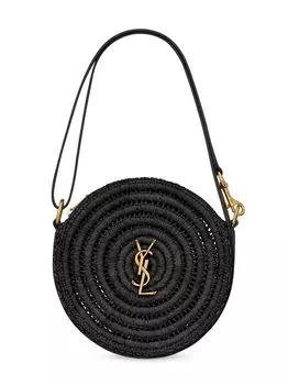 Круглая сумка из рафии и кожи растительного дубления Saint Laurent, черный