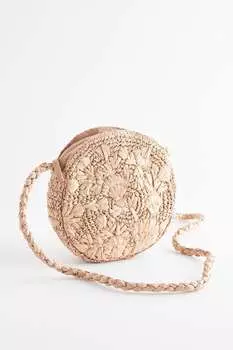 Круглая сумка на длинном ремешке из рафии Next, бежевый