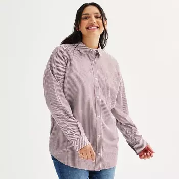 Круглогодичная рубашка оверсайз SO больших размеров, цвет Maroon Stripe