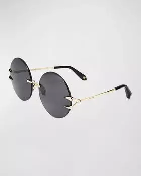 Круглые металлические солнцезащитные очки без оправы Tiger Tooth Roberto Cavalli, цвет Shiny Rose Gold