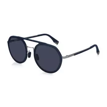 Круглые очки Fendi с полной оправой, матовой серебристо-голубой оправой и синими линзами