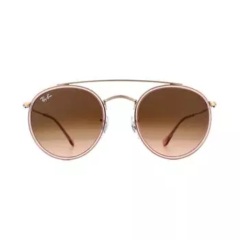 Круглые розовые розовые коричневые с градиентом круглые солнцезащитные очки с двойной перемычкой 3647N Ray-Ban, розовый