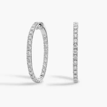 Круглые серьги-кольца Eternity French Pave из 14-каратного белого золота (2 карата) Blue Nile