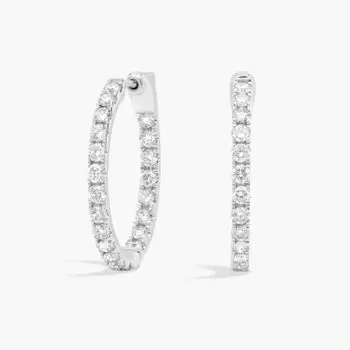 Круглые серьги-кольца Inside Out с выращенными в лаборатории бриллиантами, диаметр 3/4 дюйма, из 14-каратного белого золота (1 1/2 карата, двойной цвет - FG / VS2-SI1) Blue Nile