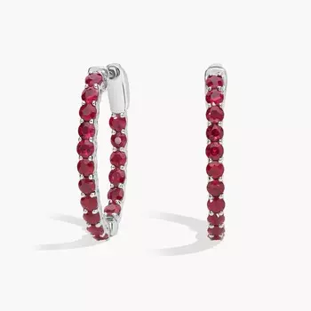 Круглые серьги-кольца с рубинами, диаметр 1 дюйм, белое золото 14 карат Blue Nile