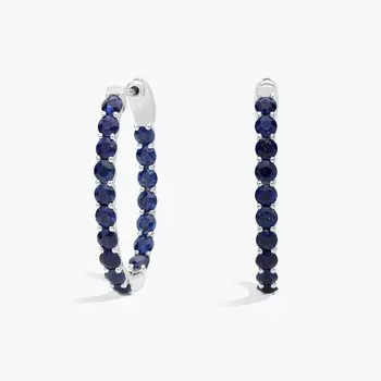 Круглые серьги-кольца с сапфирами, диаметр 1 дюйм, белое золото 14 карат Blue Nile