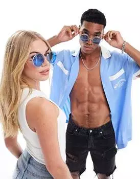 Круглые серебристые солнцезащитные очки AJ Morgan с синими линзами