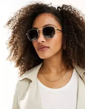 Круглые солнцезащитные очки ASOS из металла с золотистым эффектом и поляризационными линзами