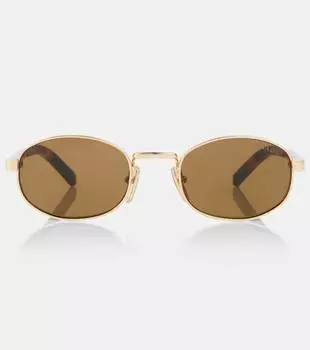 Круглые солнцезащитные очки Iconic Plaque Prada, Gold/Brown