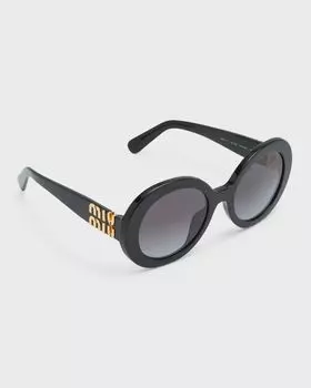 Круглые солнцезащитные очки из ацетата с логотипом MU 11YS Miu Miu, цвет Black