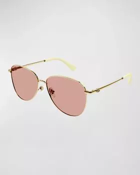 Круглые солнцезащитные очки из металлического сплава с узором GG Gucci, цвет Shiny Endura Gold