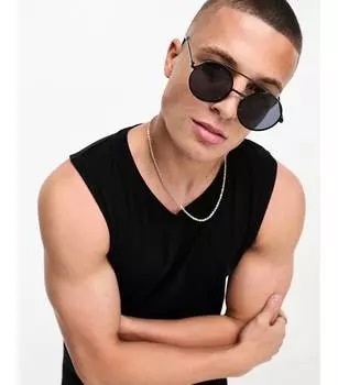 Круглые солнцезащитные очки Jack & Jones в металлической оправе черного цвета