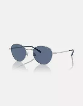 Круглые солнцезащитные очки Ralph Lauren Ph3144 слегка блестящего серебристого цвета с синими линзами