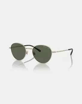 Круглые солнцезащитные очки Ralph Lauren слегка блестящего бледно-золотого цвета с зелеными поляризованными линзами
