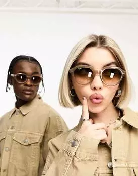 Круглые солнцезащитные очки Ray-Ban Gina с шестигранной головкой и прозрачным коричневым градиентом