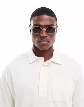 Круглые тонкие солнцезащитные очки ASOS DESIGN с коричневыми линзами и металлической оправой