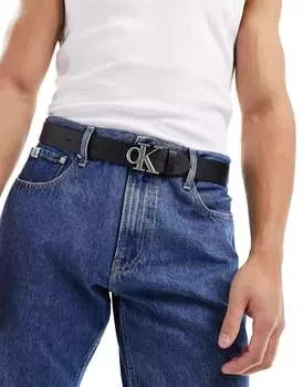 Круглый кожаный ремень Calvin Klein Jeans шириной 35 мм черного цвета