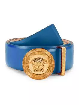 Круглый кожаный ремень с пряжкой Medusa Versace, сапфир