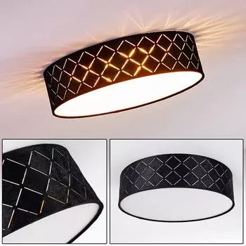 Круглый потолочный светильник »Aggius« из пластика/текстиля белого/черного/золотого цвета. hofstein