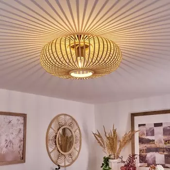 Круглый потолочный светильник »Aidone« из дерева/металла натурального/черного цвета hofstein