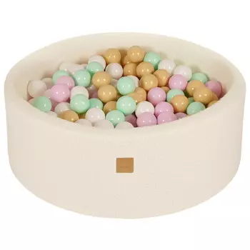 Круглый сухой бассейн MeowBaby для детей 90x30см/200 шариков 7см, букле, Белый: Пастельно-розовый/Мятный/Белый/Бежевый Inna marka
