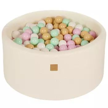 Круглый сухой бассейн MeowBaby для детей 90x40см/300 шариков 7см, букле, Белый: Пастельно-розовый/Мятный/Белый/Бежевый Inna marka