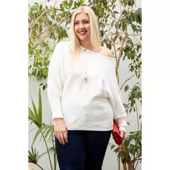 Круглый вырез горловины Длинный рукав Однотонный свитер FASHNZFAB, слоновая кость