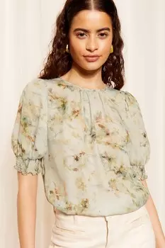 Круглый вырез, присборенные манжеты, шорты, рукава, топ Friends Like These, коричневый