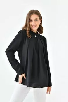 Крупногабаритная блузка с длинными рукавами и брошью HOXTON GAL, черный