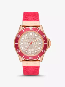 Крупногабаритные узкие часы Everest Pav цвета розового золота и тисненого силикона Michael Kors