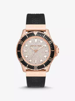 Крупногабаритные узкие часы Everest Pav цвета розового золота и тисненого силикона Michael Kors, черный