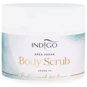 Крупнозернистый сахарный скраб для тела 300г, омолаживающий, с маслом ши и какао, разглаживает и увлажняет Indigo Arome 99