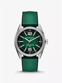 Крупные часы Accelerator 2.0 из серебристого фактурного силикона Michael Kors, зеленый