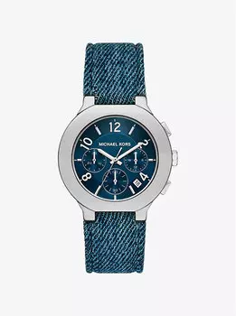 Крупные часы Gramercy из серебристого денима Michael Kors, синий