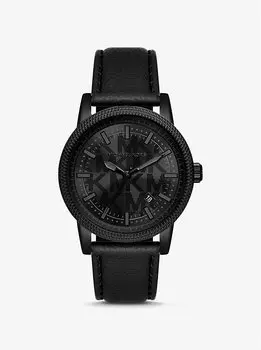Крупные часы Hutton черного цвета и из кожи Michael Kors, черный